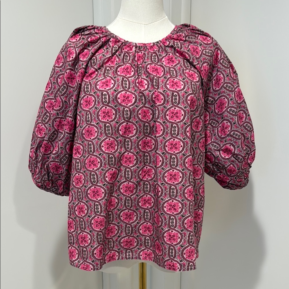 RHODE Pink Patterned Women's Bohemian puff sleeved Top